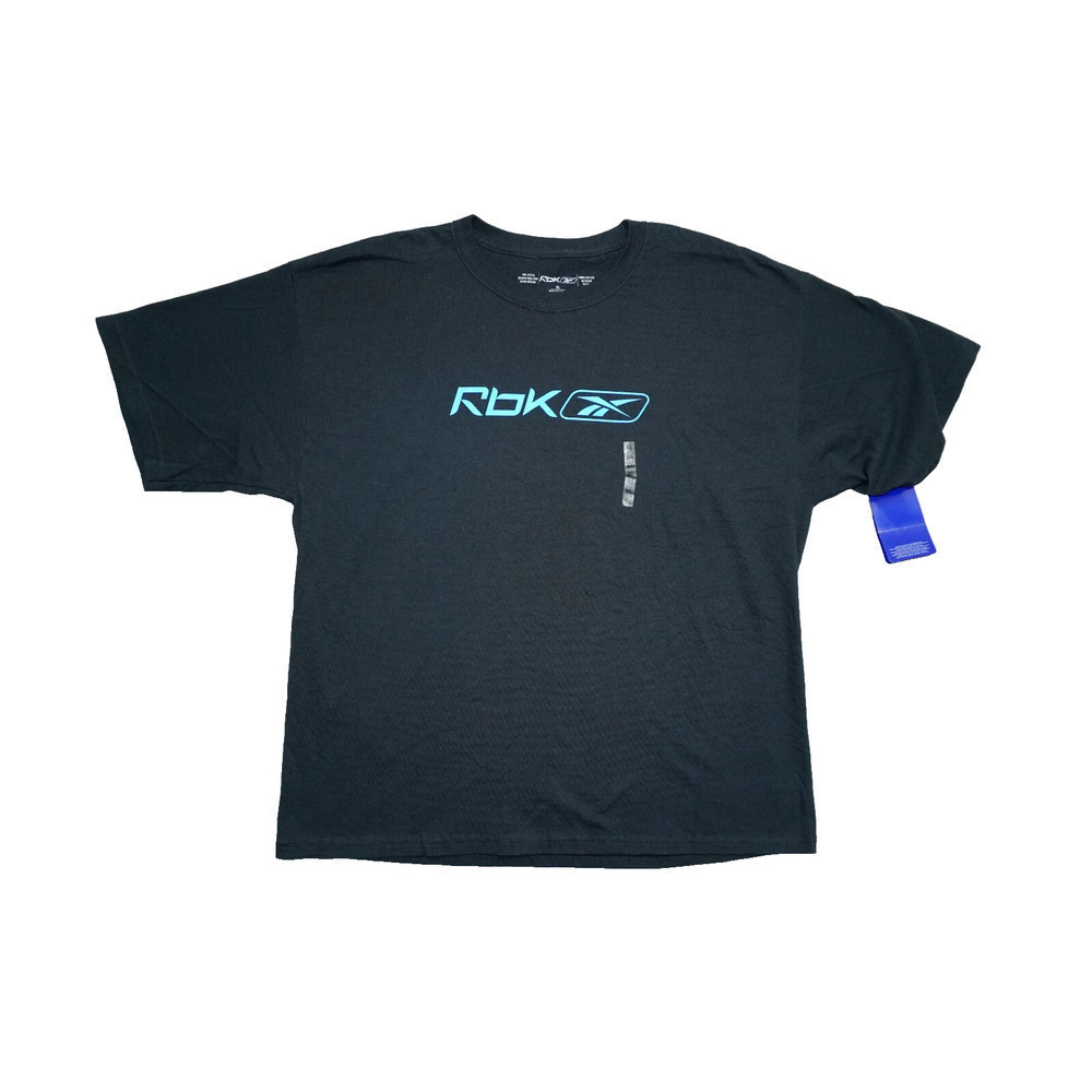 Reebok RBK Blue Logo T-Shirt Black Men's XL NWT Streetwear Retro Y2K